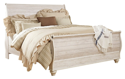 Willowton Sleigh Bed With Mirrored Dresser, Chest And Nightstand