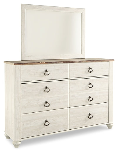 Willowton Sleigh Bed With Mirrored Dresser, Chest And Nightstand