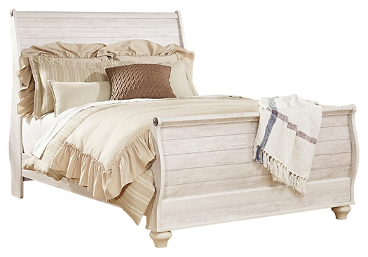 Willowton Sleigh Bed With Mirrored Dresser, Chest And Nightstand