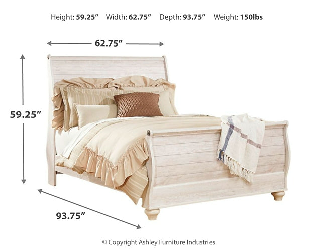 Willowton Sleigh Bed With Mirrored Dresser, Chest And Nightstand
