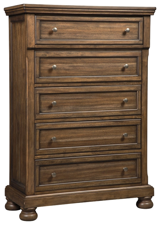 Flynnter Sleigh Bed With 2 Storage Drawers With Mirrored Dresser And Chest