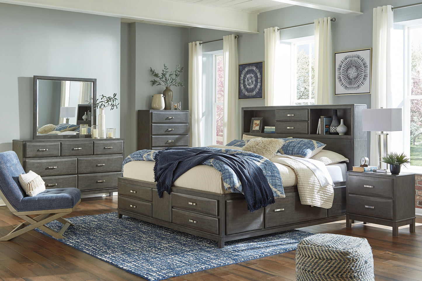 Caitbrook Storage Bed With 8 Storage Drawers With Mirrored Dresser