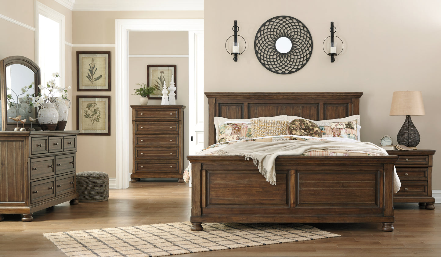 Flynnter Panel Bed With Mirrored Dresser, Chest And Nightstand
