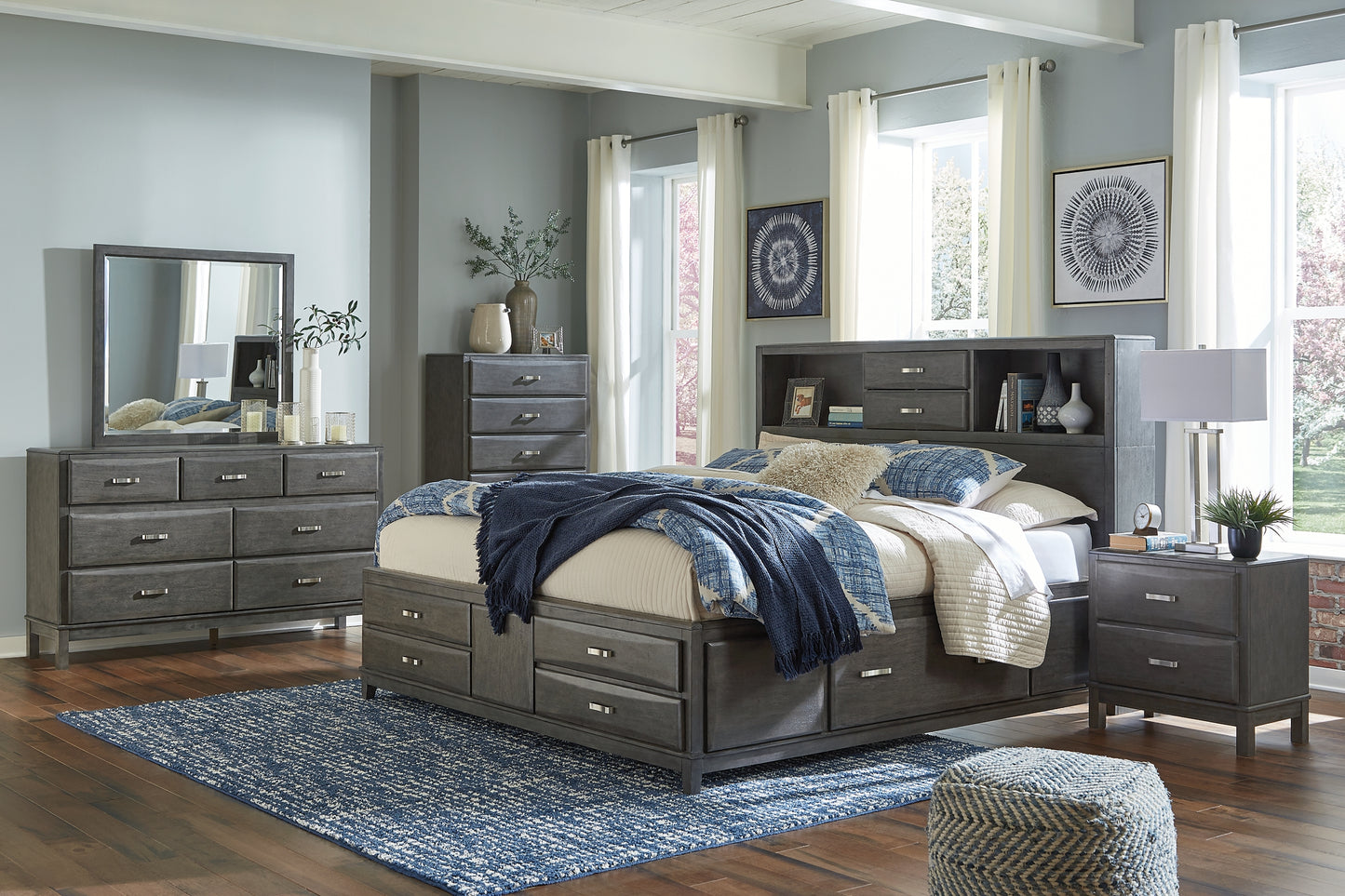 Caitbrook Storage Bed With 8 Storage Drawers With Mirrored Dresser