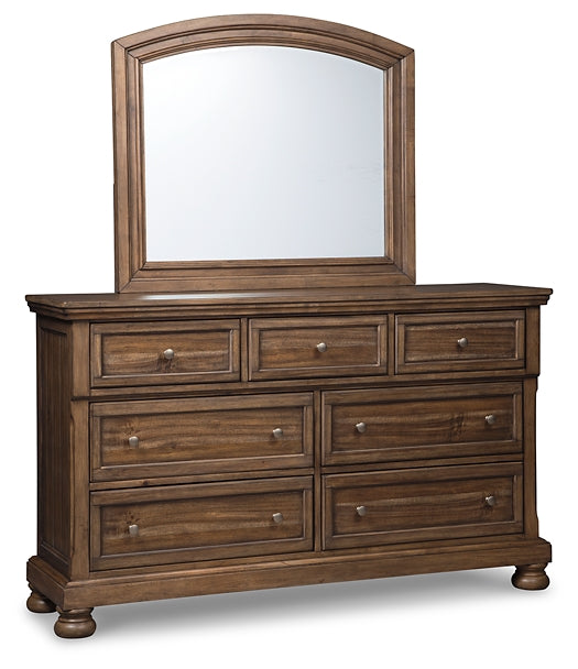 Flynnter Panel Bed With 2 Storage Drawers With Mirrored Dresser, Chest And 2 Nightstands