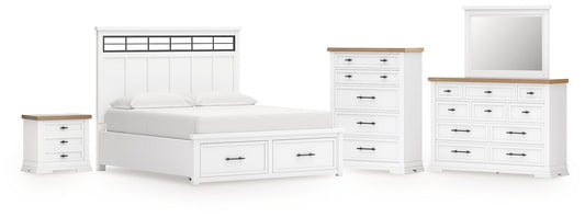 Ashbryn California King Panel Storage Bed with Mirrored Dresser, Chest and Nightstand