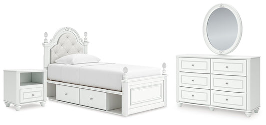 Maylilly Twin Upholstered Panel Storage Bed, Dresser, Mirror and Nightstand