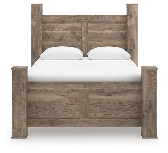 Rusticott Queen Poster Bed with Mirrored Dresser