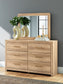 Kinlanni Queen Upholstered Panel Bed, Dresser, Mirror and Nightstand