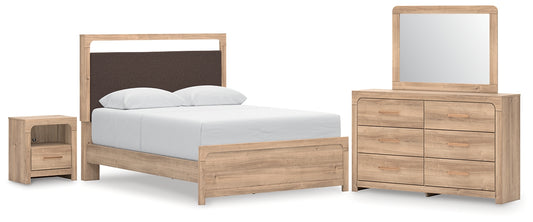 Kinlanni Queen Upholstered Platform Bed, Dresser, Mirror and Nightstand
