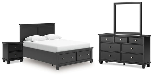 Lanolee Queen Panel Storage Bed, Dresser, Mirror and Nightstand