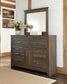 Juararo Queen Panel Headboard Bed with Mirrored Dresser, Chest and Nightstand