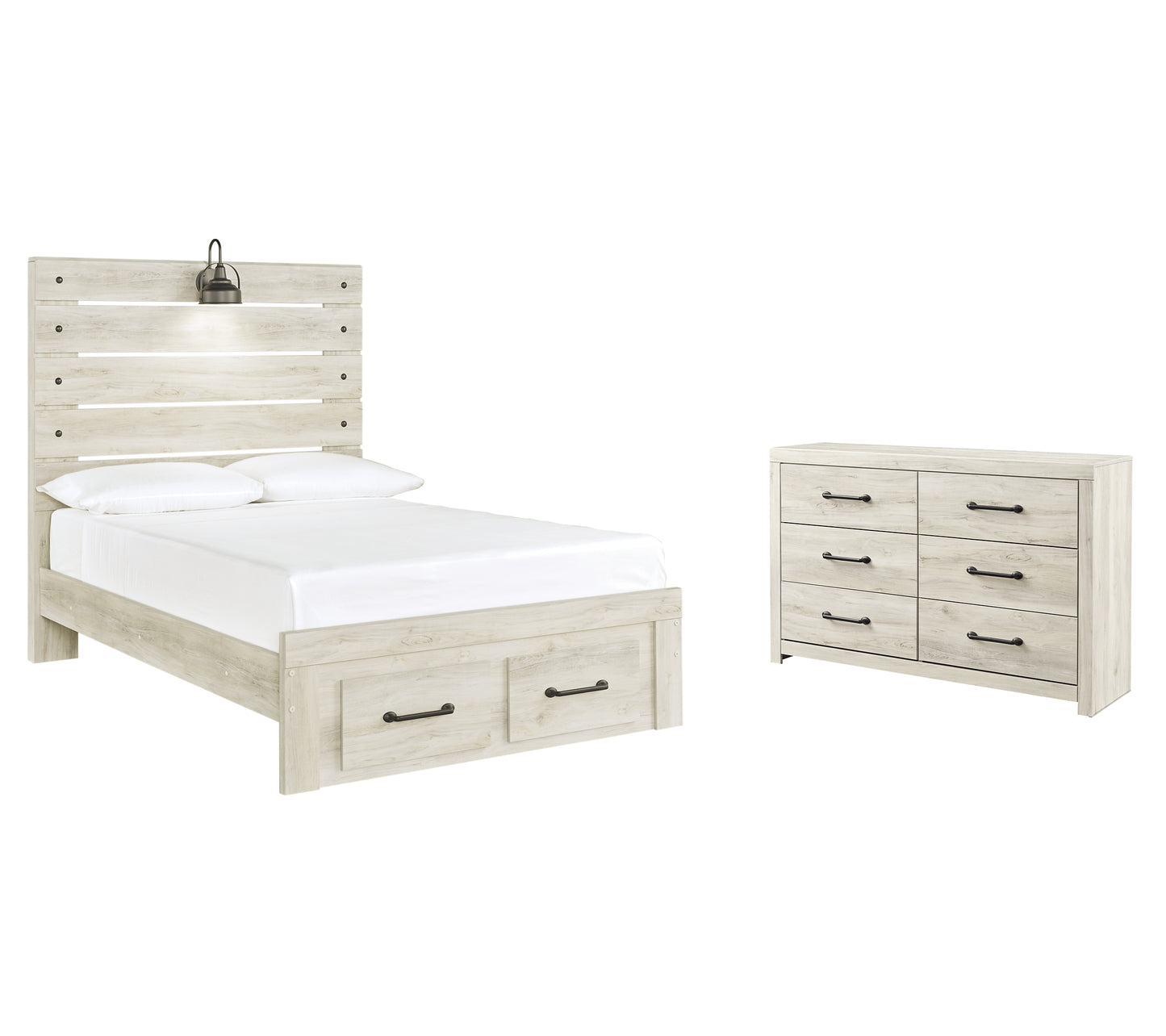 Cambeck Full Panel Bed with 2 Storage Drawers with Dresser