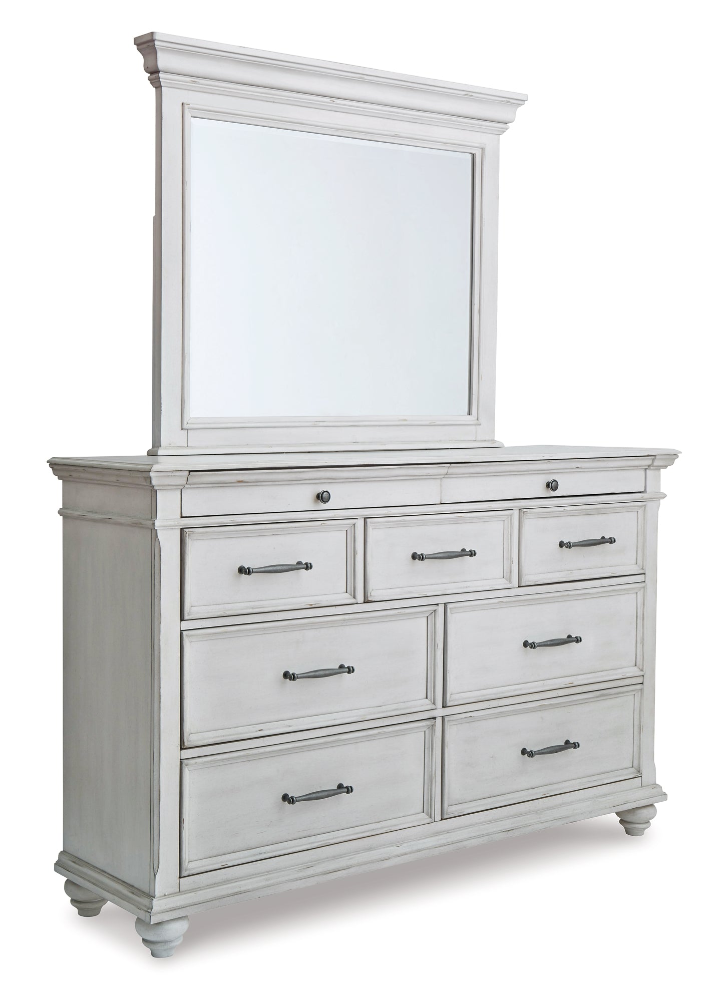 Kanwyn King Panel Bed with Storage with Mirrored Dresser and Chest