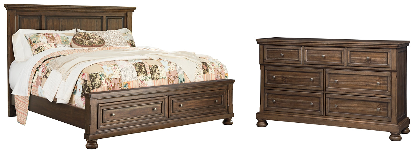 Flynnter Queen Panel Bed with 2 Storage Drawers with Dresser
