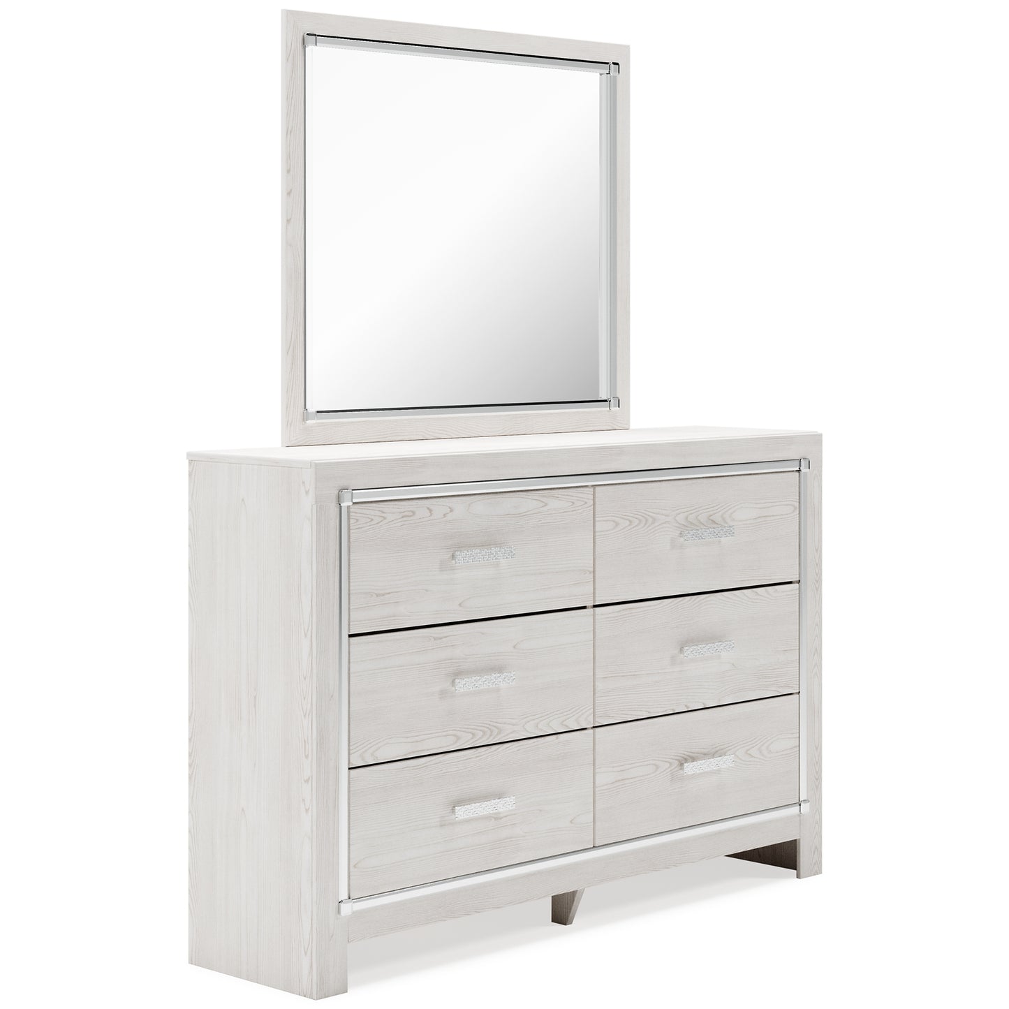 Altyra Queen Bookcase Headboard with Mirrored Dresser, Chest and 2 Nightstands