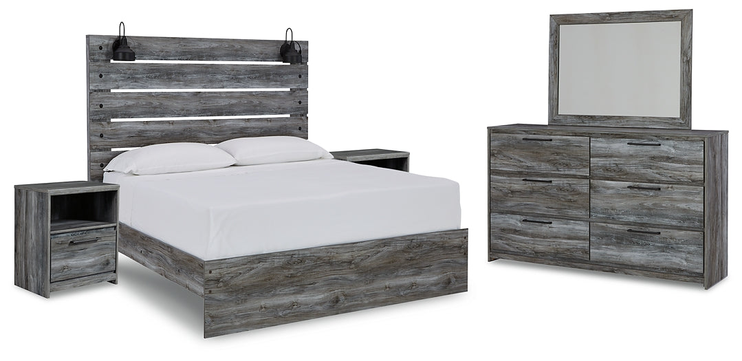 Baystorm Queen Panel Bed with Mirrored Dresser and 2 Nightstands