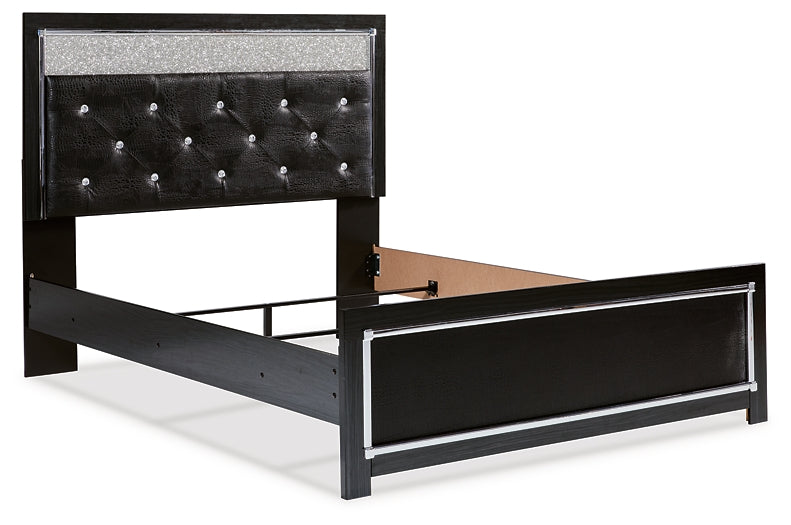 Kaydell Queen Upholstered Panel Bed with Mirrored Dresser, Chest and 2 Nightstands