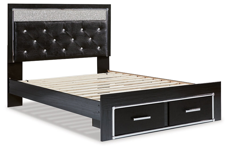 Kaydell Queen Upholstered Panel Storage Platform Bed with Mirrored Dresser, Chest and Nightstand