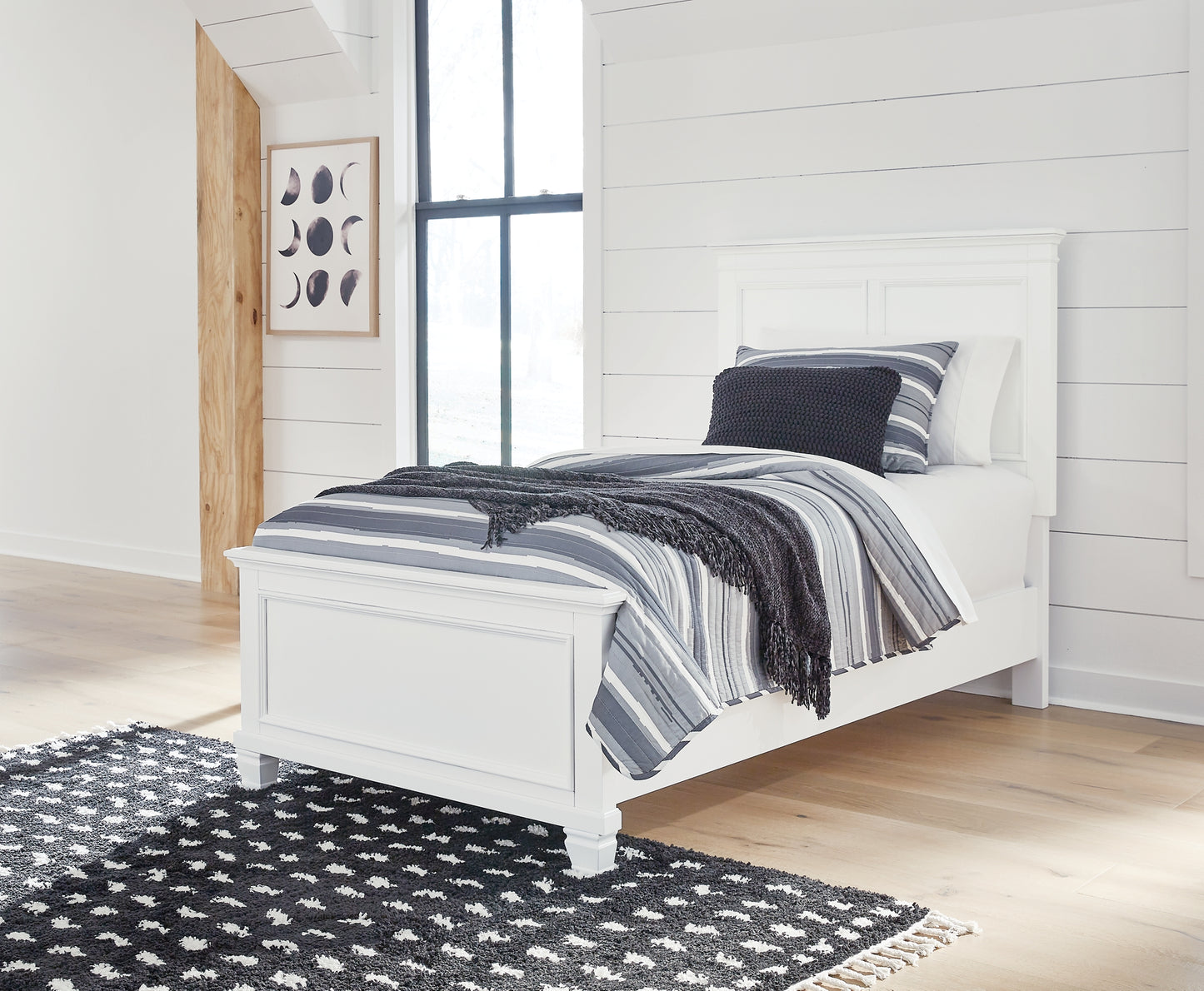 Fortman Twin Panel Bed with Mirrored Dresser and Nightstand